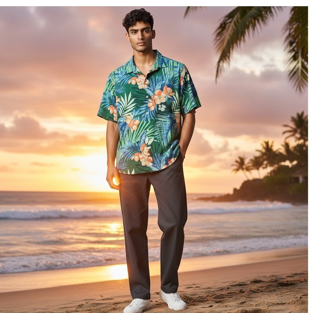 Tommy Bahama Button Down Shirt Mens L Green Excellent Tropical IslandZone Floral
